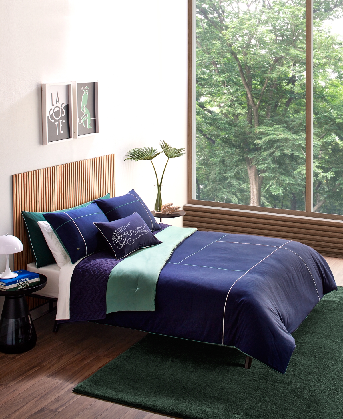Lacoste Home Court Lines 3-pc. Comforter Set, Full/queen In Navy