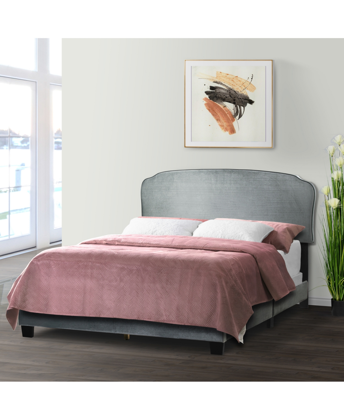 Glamour Home 48.75" Aric Fabric, Rubberwood Queen Bed In Grey