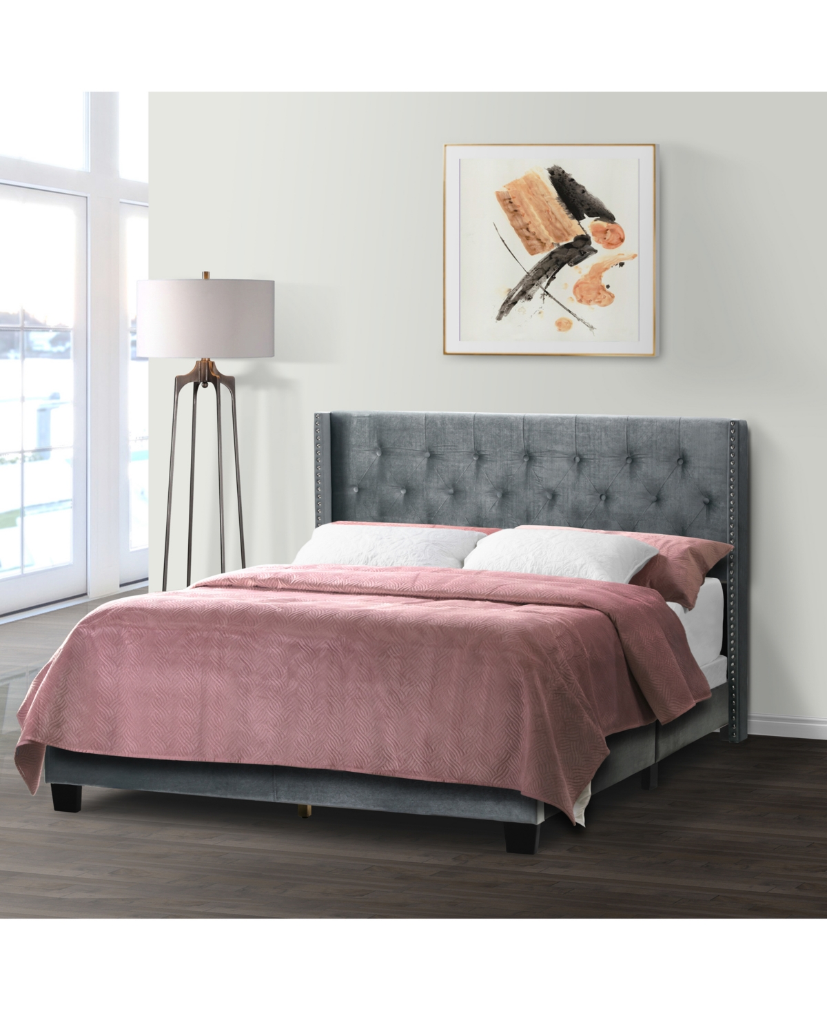 Glamour Home 47" Asali Fabric, Rubberwood Twin Bed In Blue