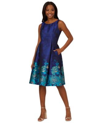 Adrianna Papell Women's Boat-Neck Fit & Flare Jacquard Dress - Macy's