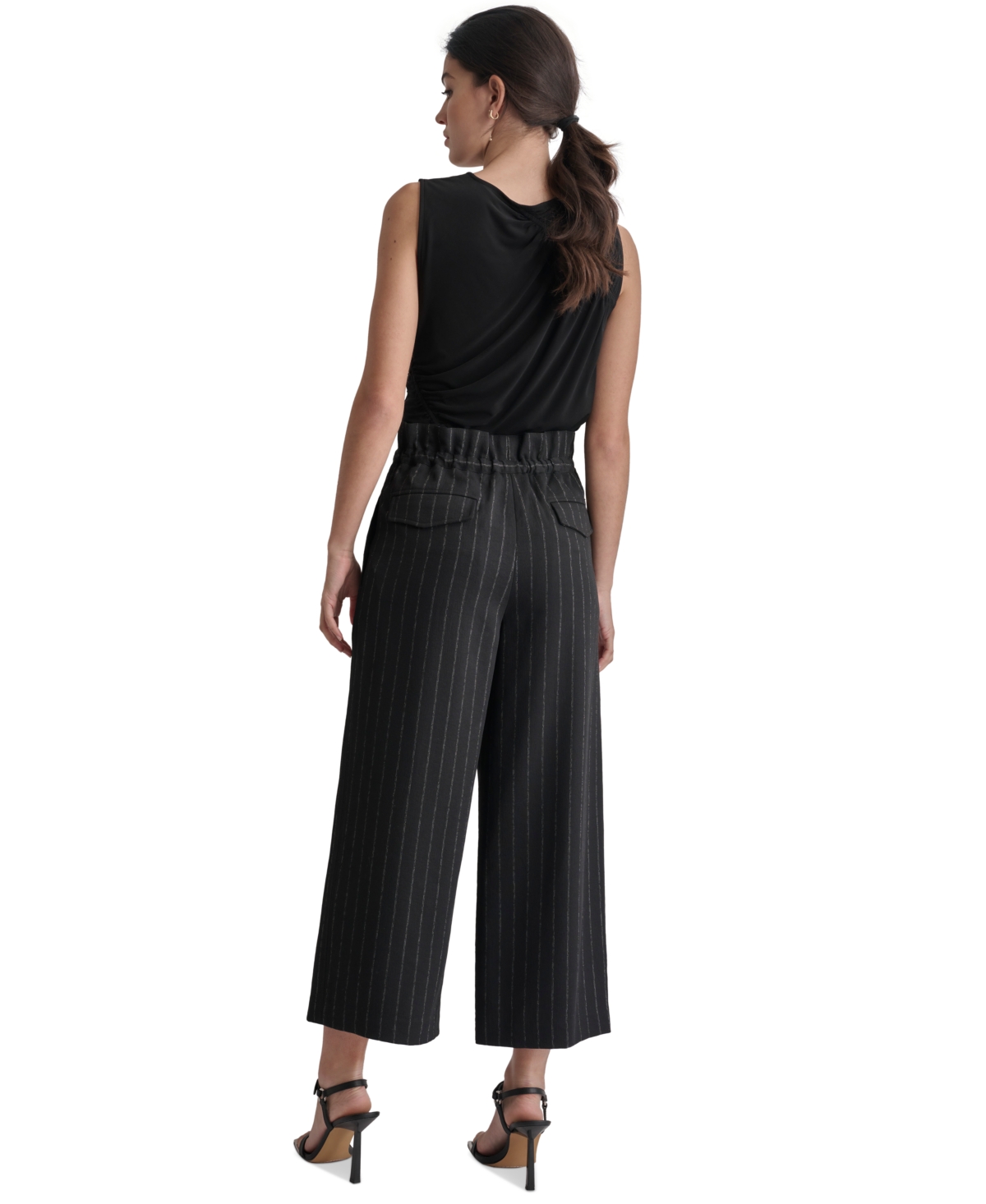Dkny Women's Pinstripe Mid Rise Paperbag-Waist Cropped Pants -parchm