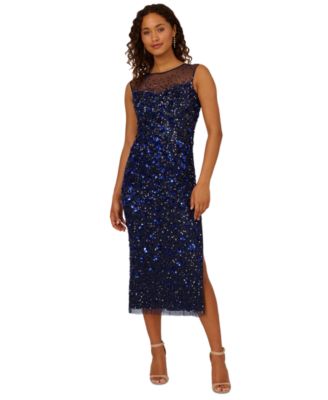 Adrianna Papell deals Womens Navy Sequined Illusion Evening dress