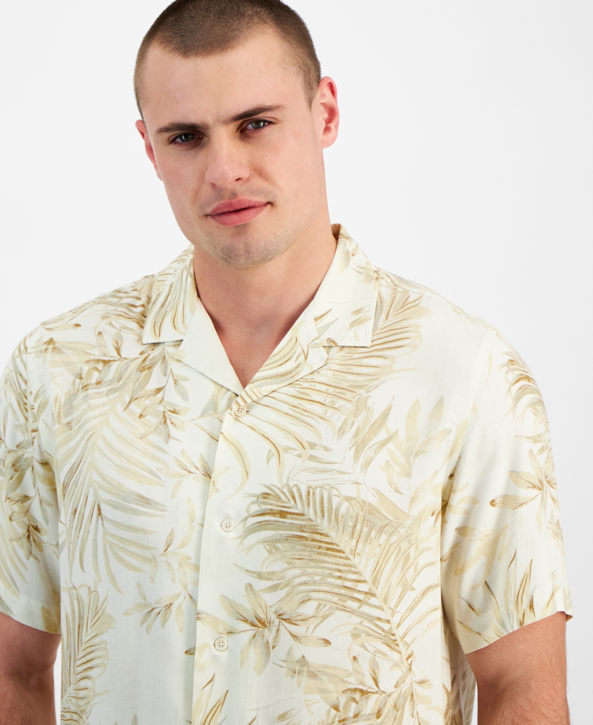 Club Room Men's Gado Leaf Regular-Fit Printed Button-Down Camp Shirt, Created for Macy's