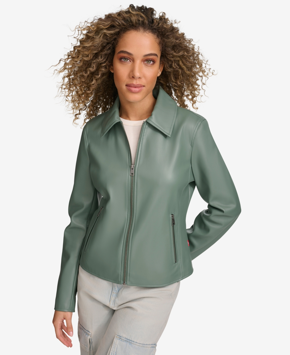 Shop Levi's Women's Faux Leather Laydown Collar Jacket In Dark Forest