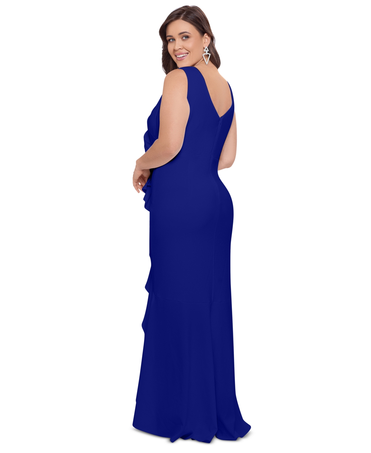 Betsy & Adam Plus Size Sleeveless Ruffled High-Low Gown