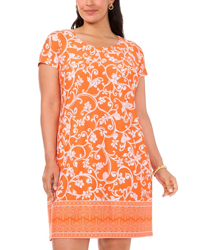 MSK Plus Size Printed Short-Sleeve Shift Dress - Macy's