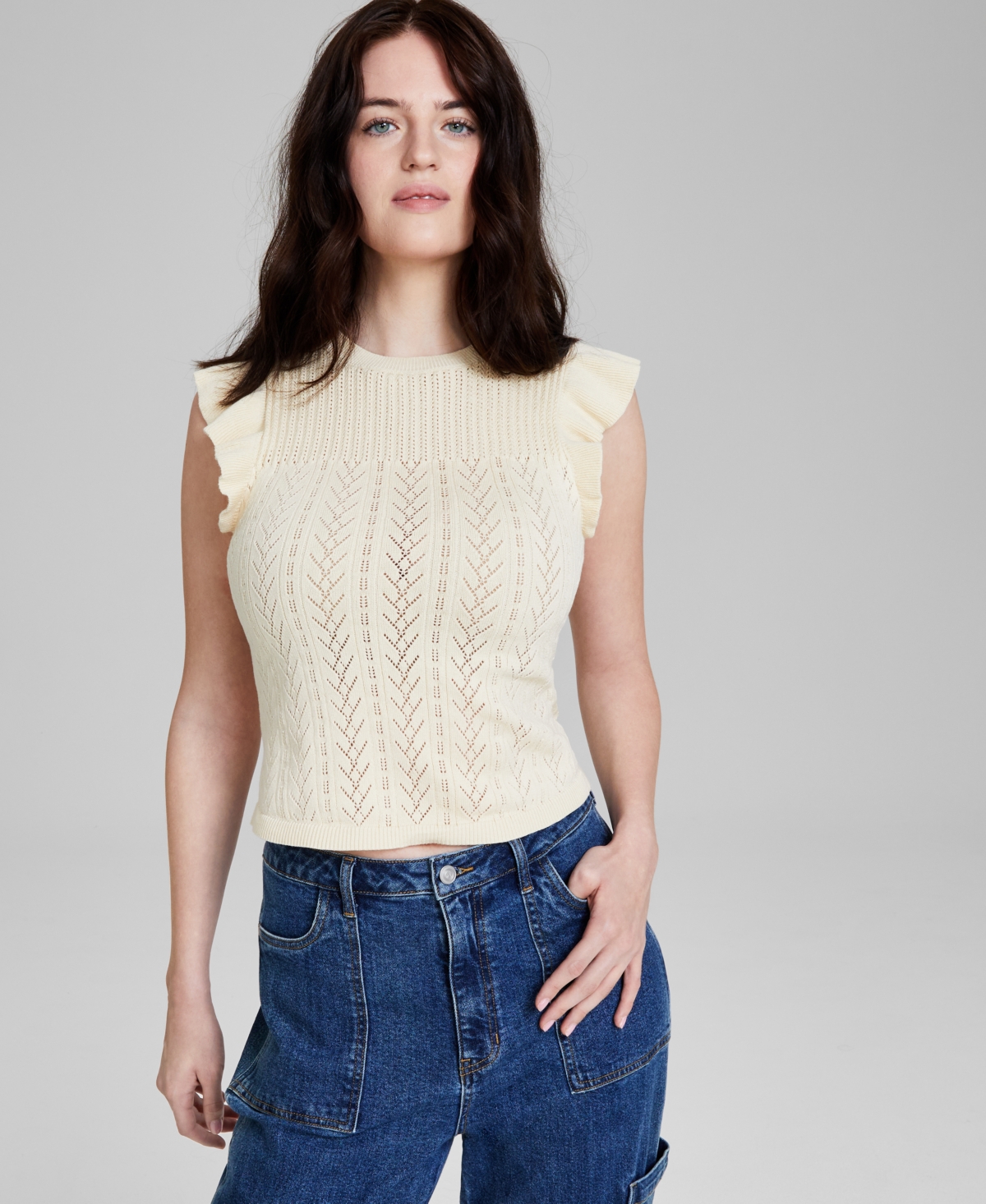 Women's Textured Ruffle-Sleeve Sweater, Created for Macy's - Saxifrage