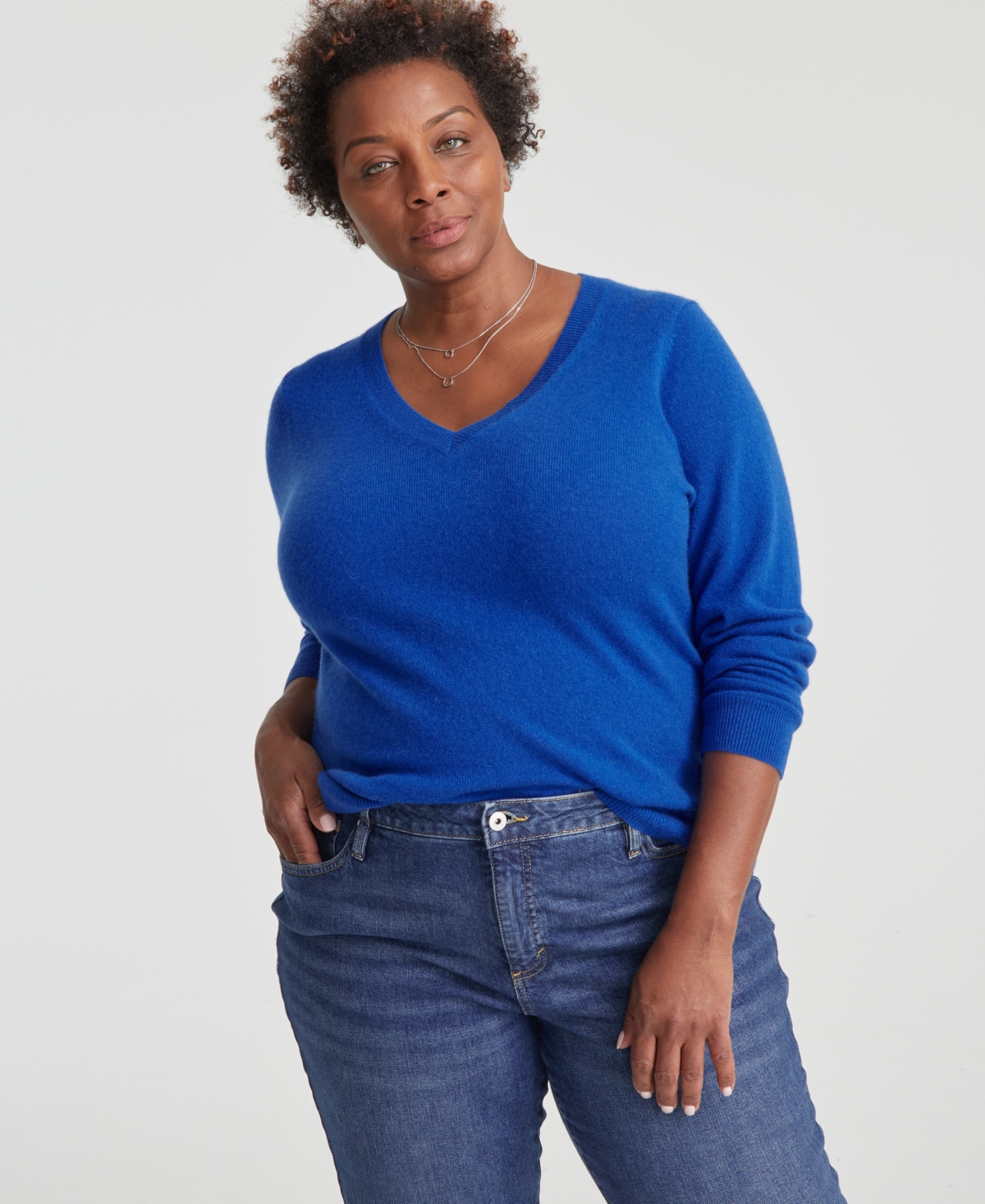 Charter Club Plus Size Cashmere Rib-knit Relaxed-shoulder Sweater, Created For Macy's In Bright Marine