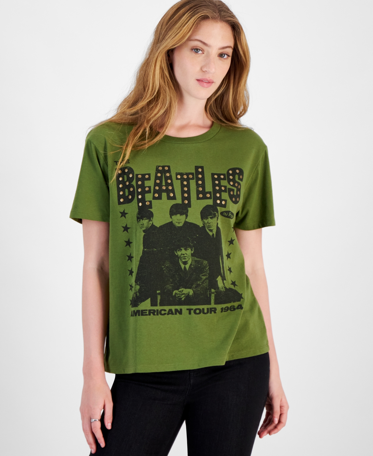 Juniors' The Beatles American Tour Cotton T-Shirt - Olive