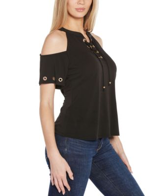 Women's Cold-Shoulder Grommet Trim Knit Top