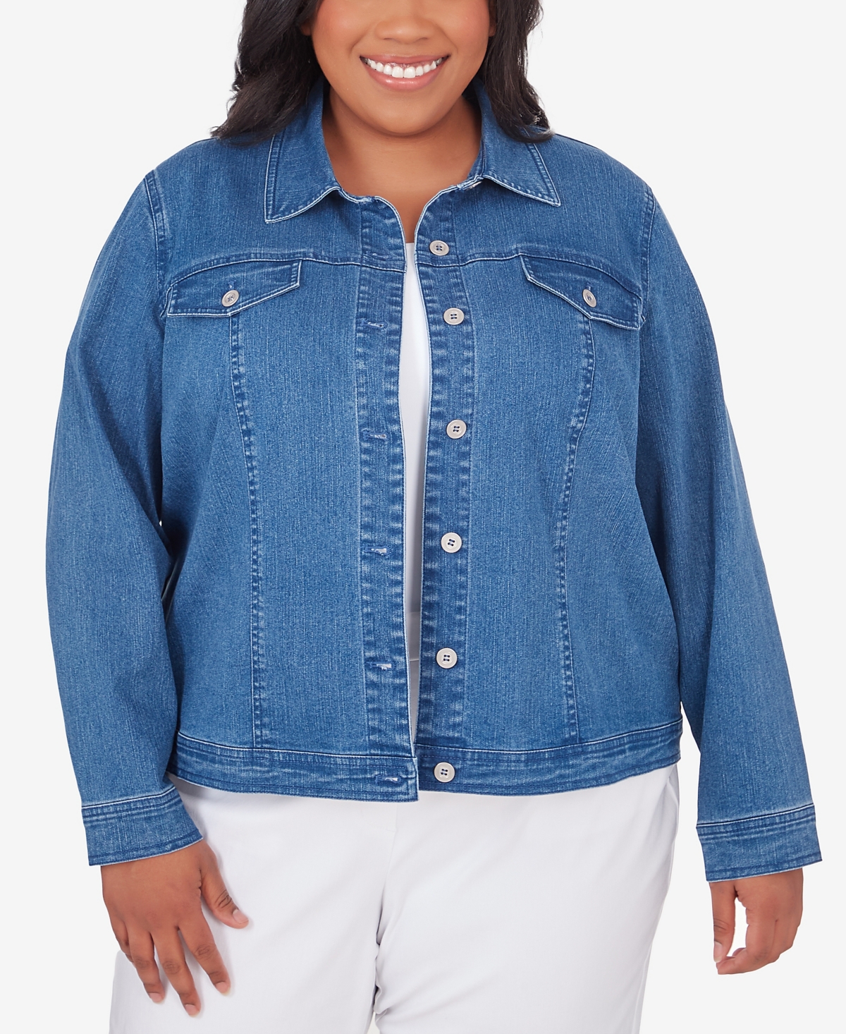 Shop Alfred Dunner Plus Size Classic Fit Denim Jacket In White