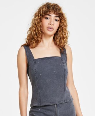 Bar III - Women's Sleeveless Studded Denim Top