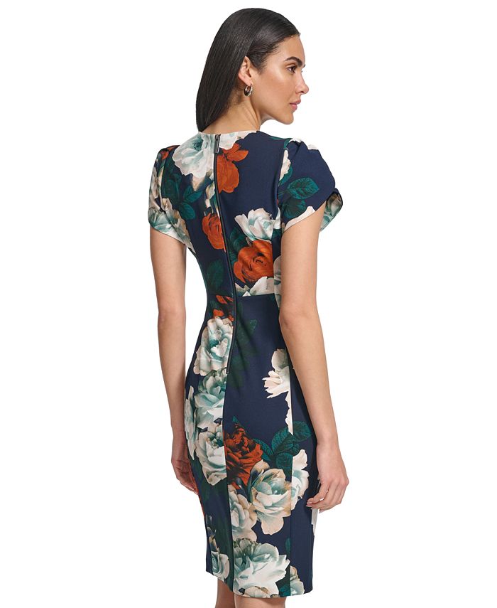 Calvin Klein Women's Floral Tulip-Sleeve Jewel-Neck Dress - Macy's
