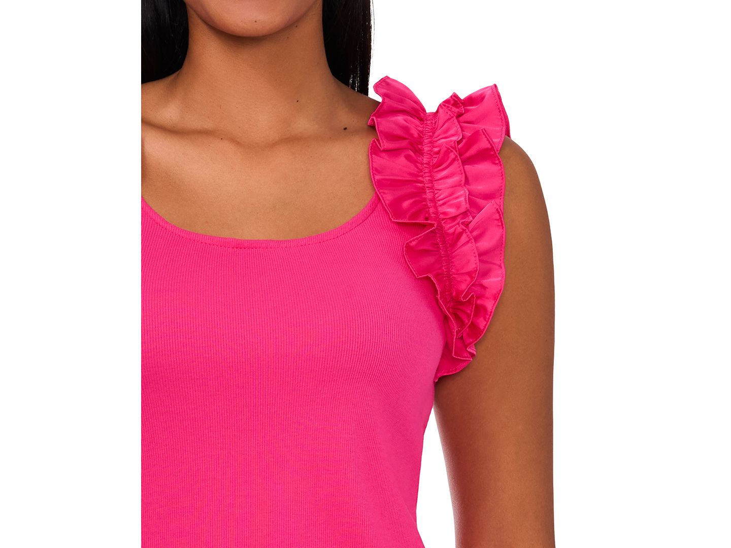 Женский топ CeCe Ruffle Sleeveless Rib Knit, цвет: Яркий розовый — фото 3