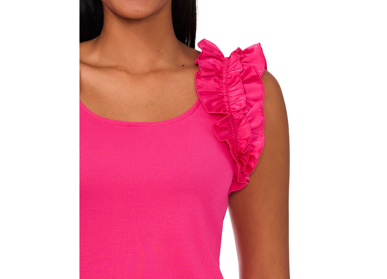 Women's Ruffle Sleeveless Rib Knit Tank Top