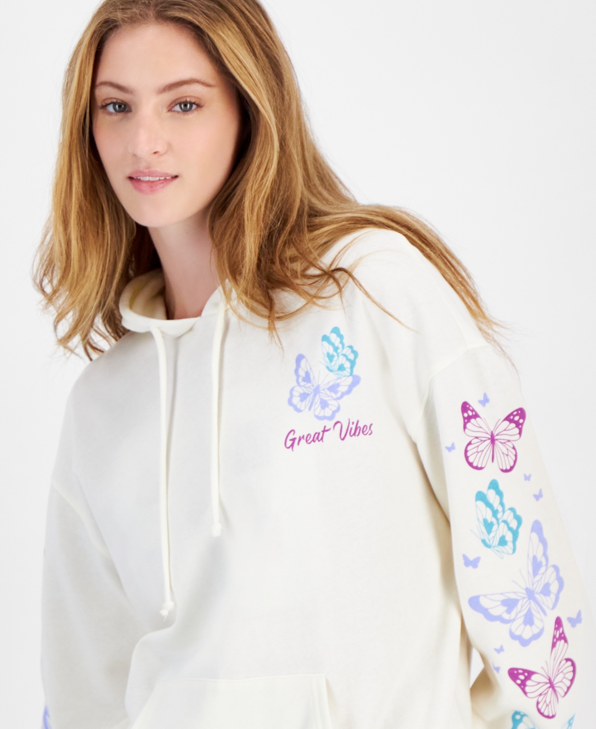 Rebellious One Juniors' Butterfly-Graphic Hooded Sweatshirt