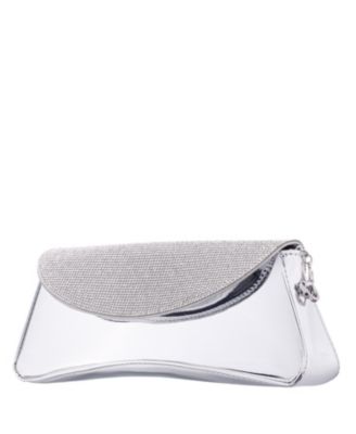 Crystal Flap Mirror Metallic Patent Clutch Bag