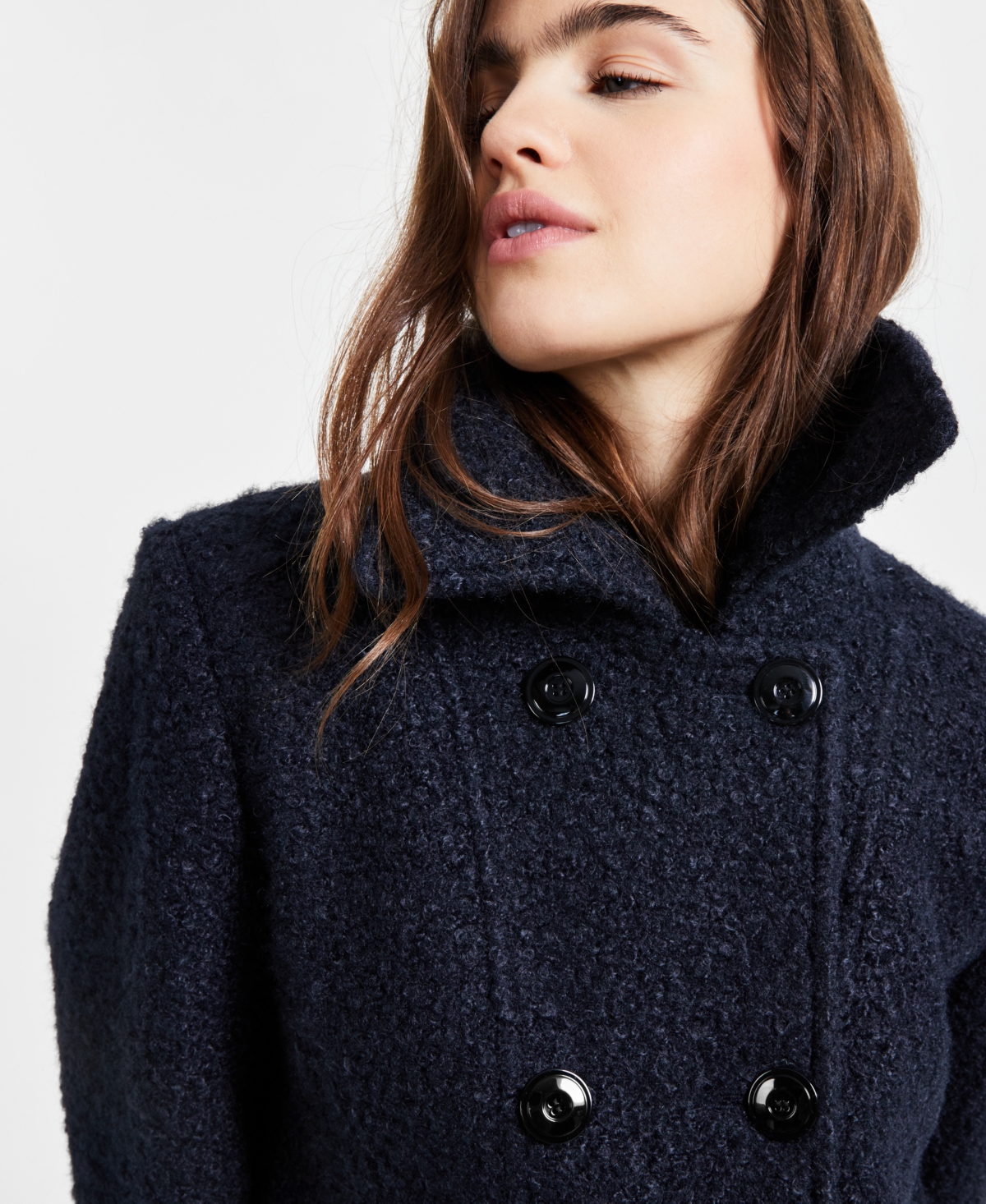 Maralyn & Me Juniors' Short Boucle Double-Breasted Peacoat