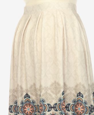 Plus Size Pleated Skirt with Border Print