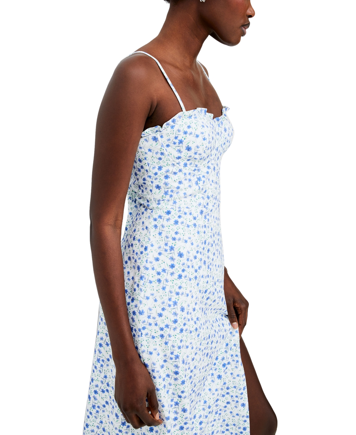 Shop French Connection Women's Camille Echo Floral-print Midi Dress In Summer White,blue