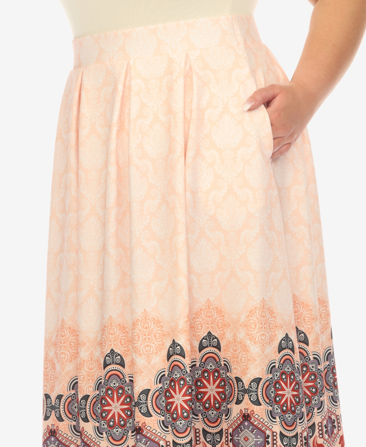 White Mark Plus Size Pleated Skirt With Border Print In Orange