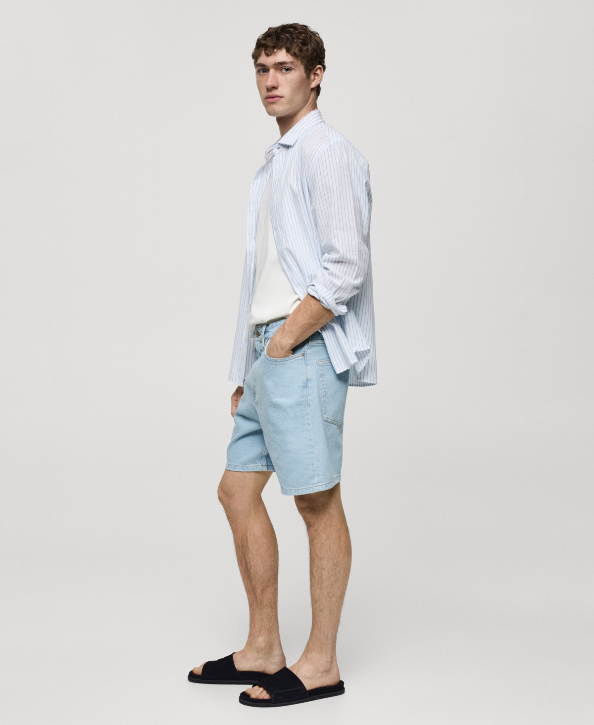 Shop Mango Men's Regular Fit Denim Bermuda Shorts In Bleach Blue