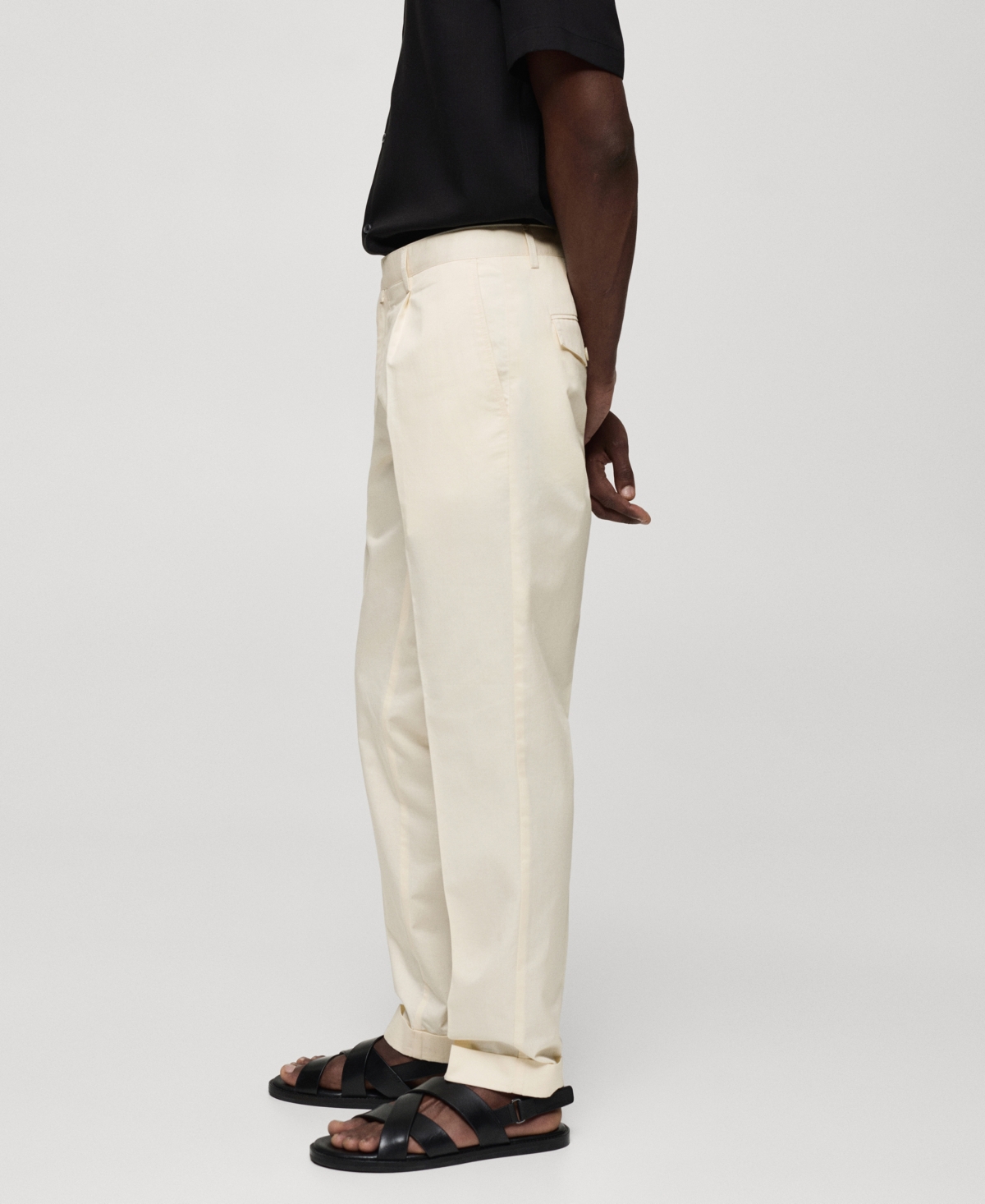 Shop Mango Men's Pleated Cotton Linen Trousers In Vanilla