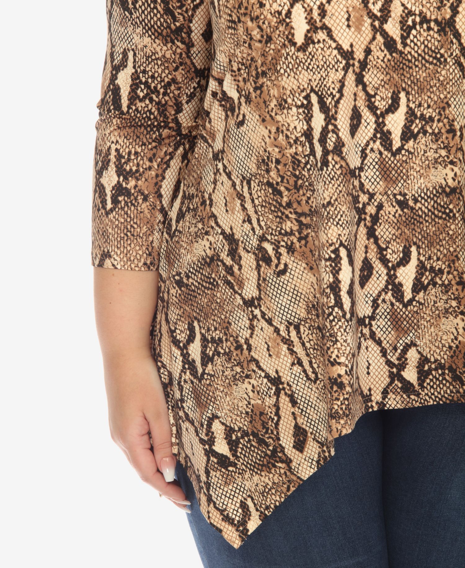 Plus Size Snake Print Cold Shoulder Tunic Top