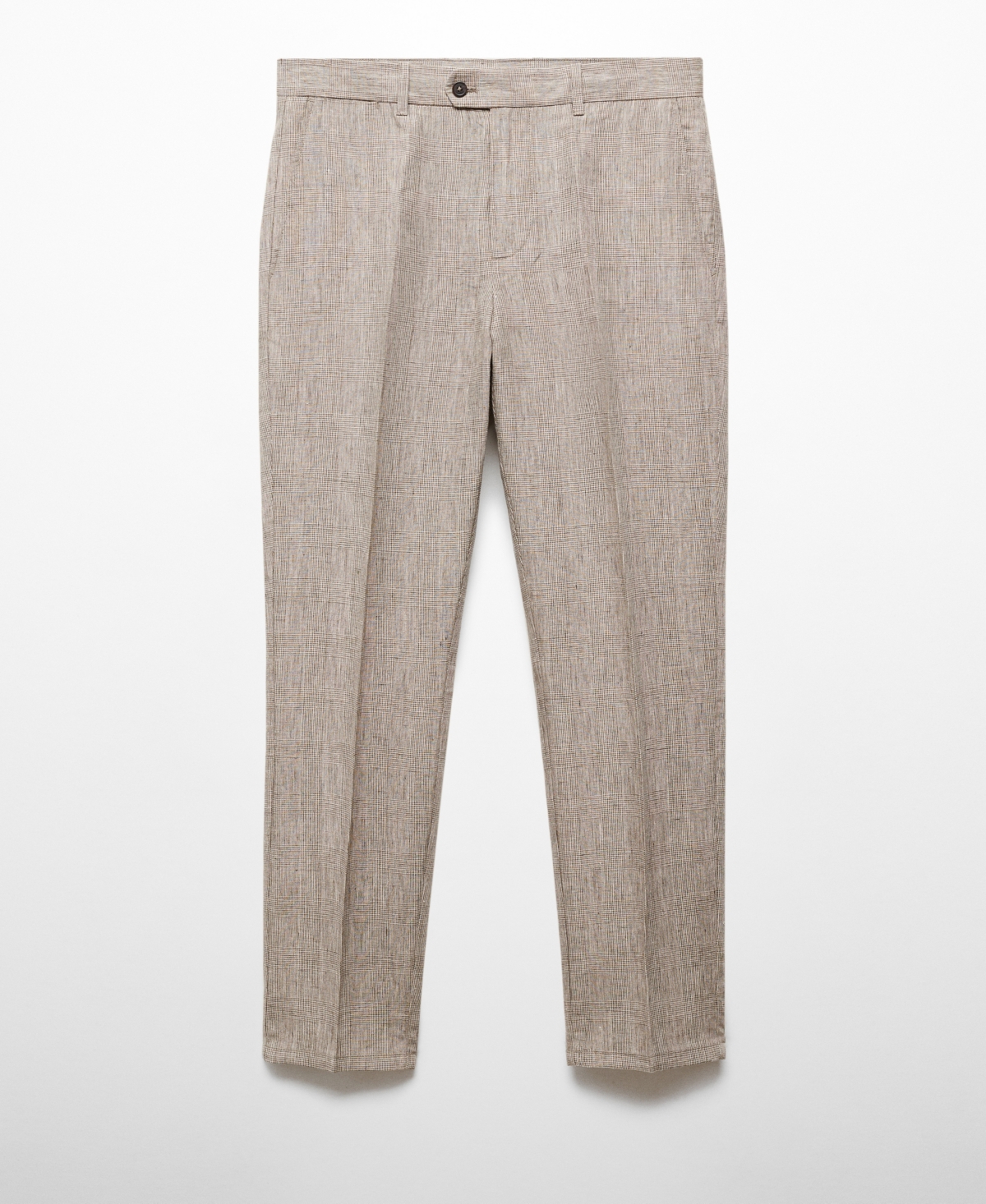 Shop Mango Men's 100% Linen Prince Of Wales Check Trousers In Brown