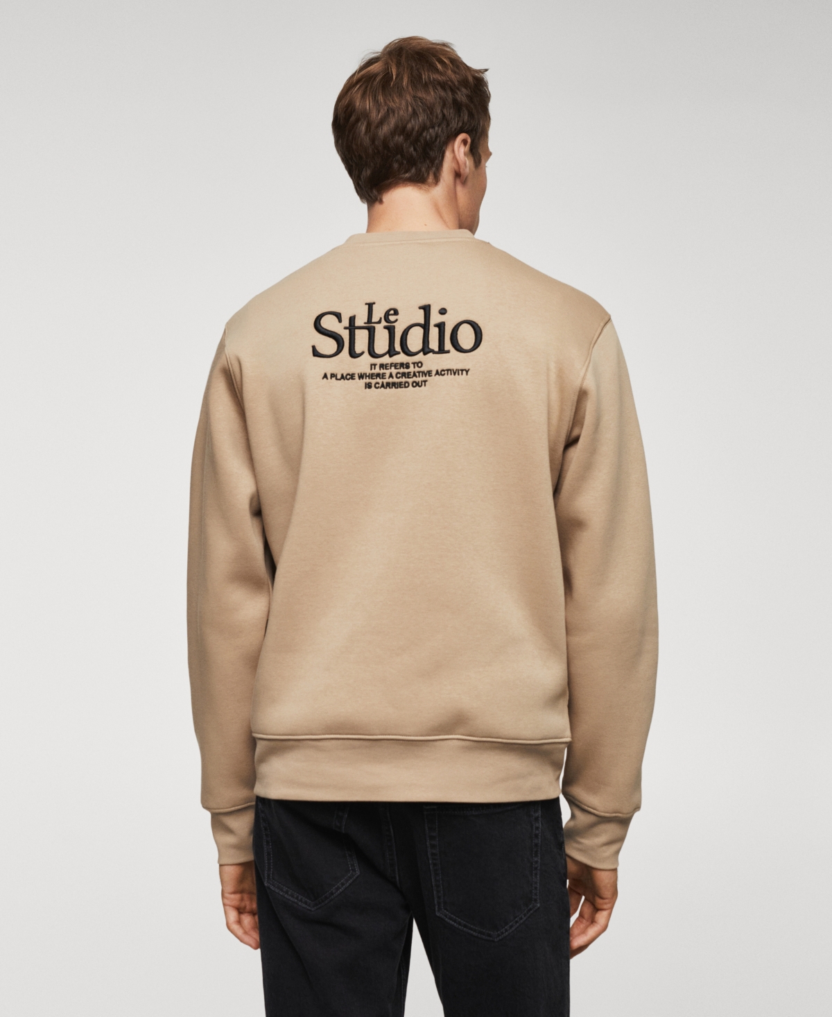 Shop Mango Men's Embroidered Detail Cotton Sweatshirt In Medium Brown