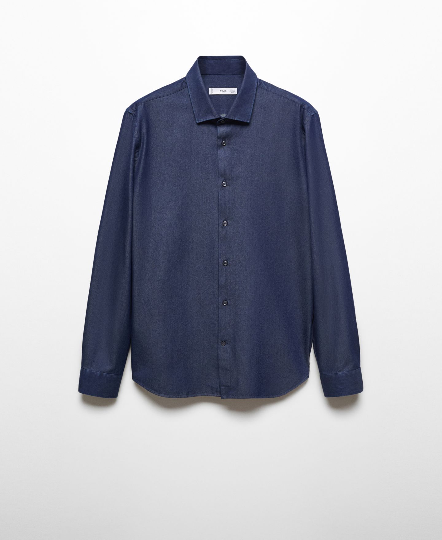 Мужская рубашка Mango Regular-Fit Cotton Chambray, цвет: Тёмный синий — фото 2