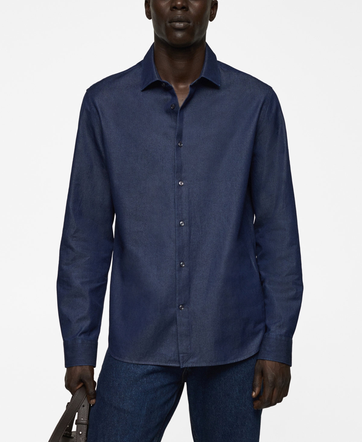 Mango Men's Regular-fit Cotton Chambray Shirt In Dark Blue