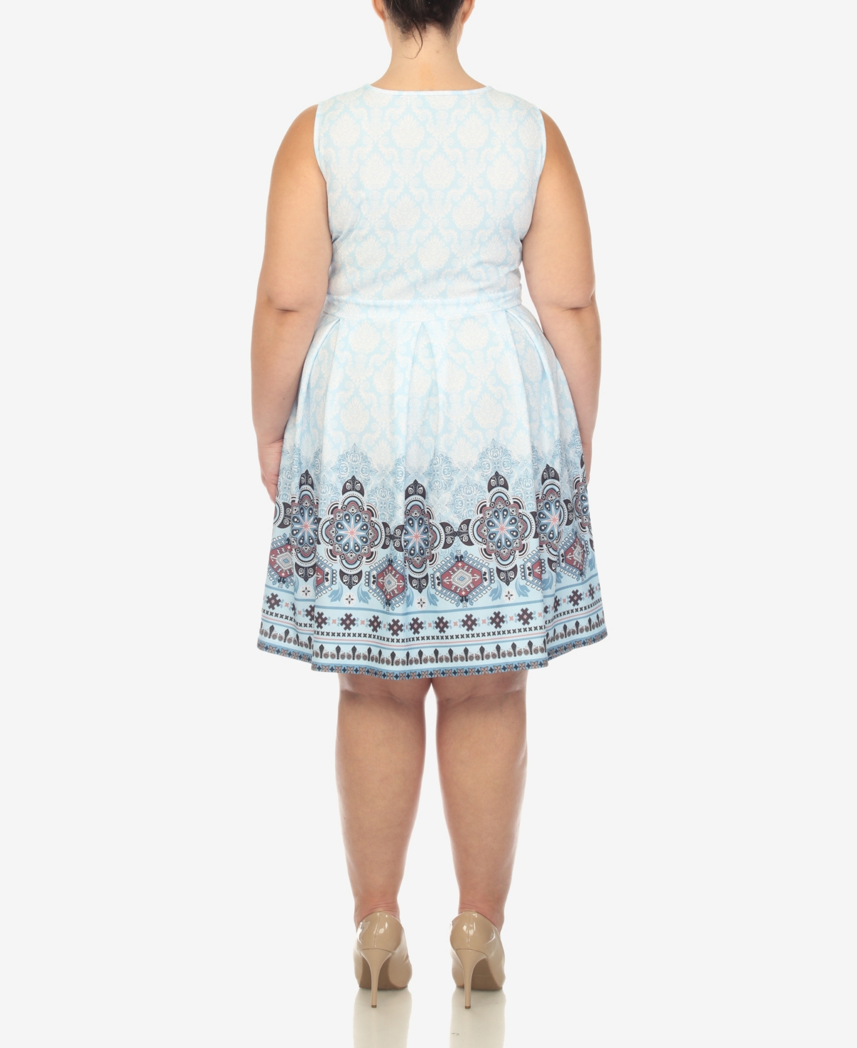 White Mark Plus Size Fit And Flare Knee Length Dress In Blue