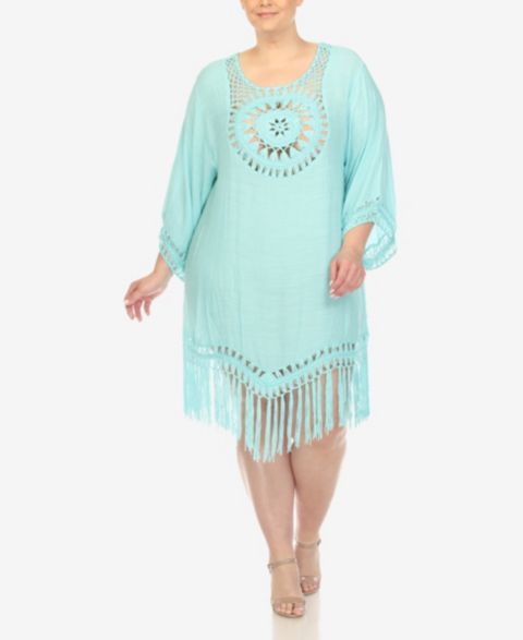 Женское платье White Mark Plus Size Crocheted Fringed Trim Cover Up, цвет: Мятный