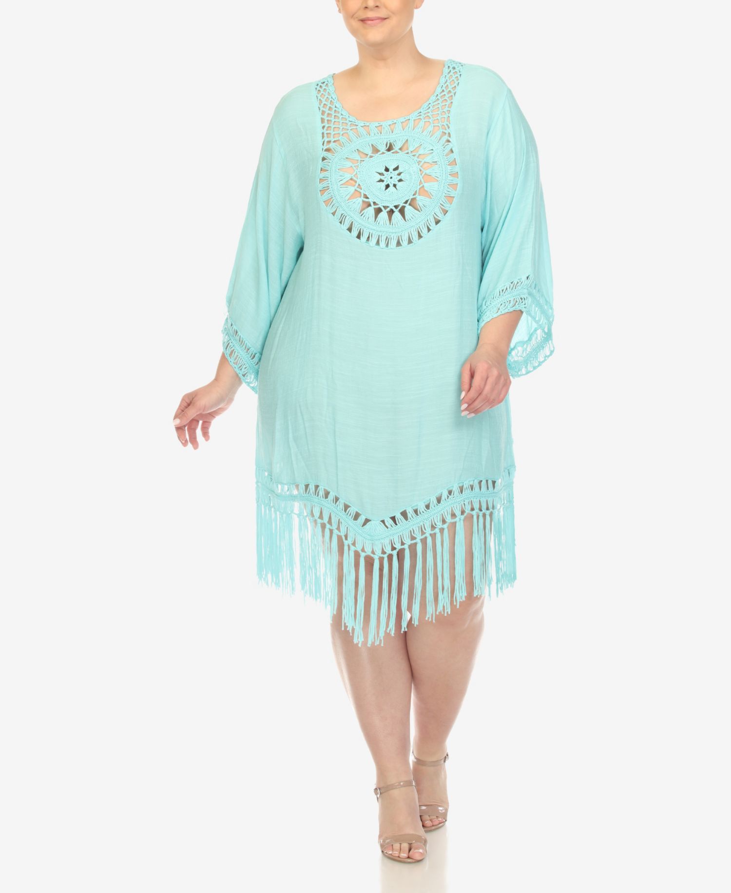 Plus Size Crocheted Fringed Trim Cover Up Dress