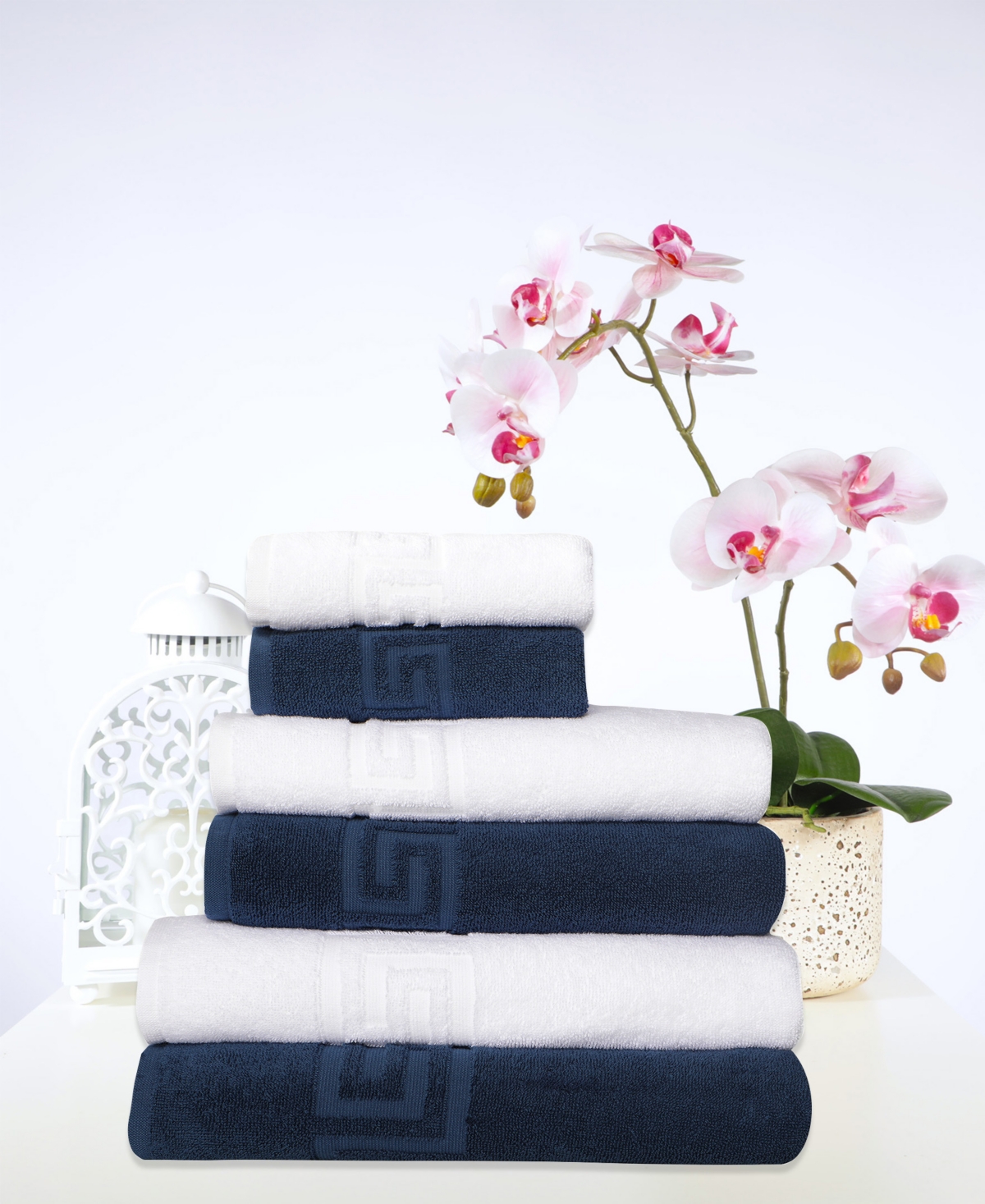 Ozan Premium Home Milos Greek Key 100% Turkish Cotton 6-pc. Bath Towel Sets In Navy