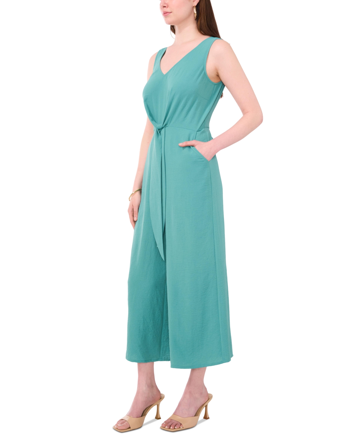 Vince Camuto Women's Sleeveless V-Neck Tie-Waist Jumpsuit