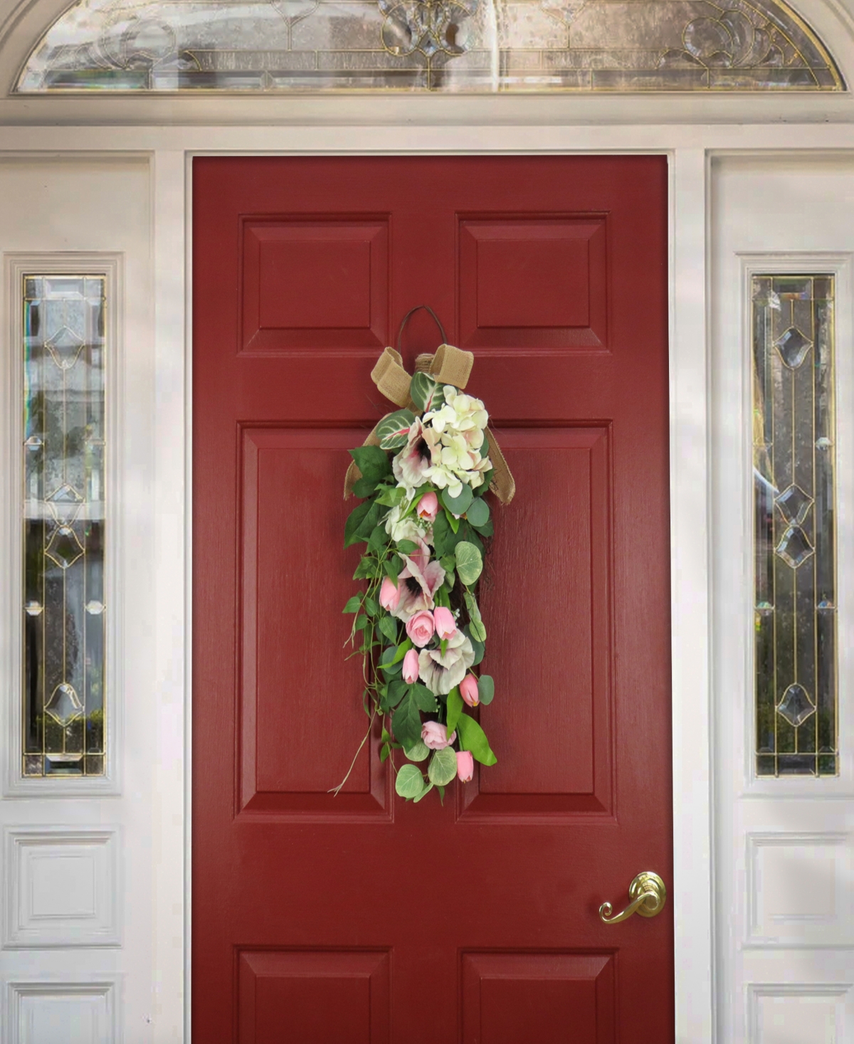 National Tree Company 26 Hydrangeas, Tulips And Eucalyptus Swag In Pink