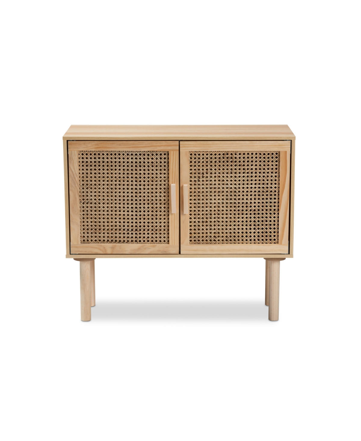 Shop Baxton Studio Maclean Mid-century Modern Rattan And Natural Brown Finished Wood 2-door Sideboard Buffet In Beige,natural Brown