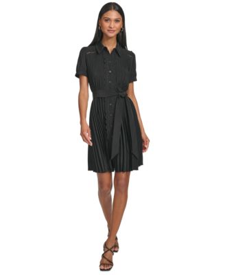 KARL LAGERFELD PARIS - Women's Pleated Lace-Trim Mini Dress