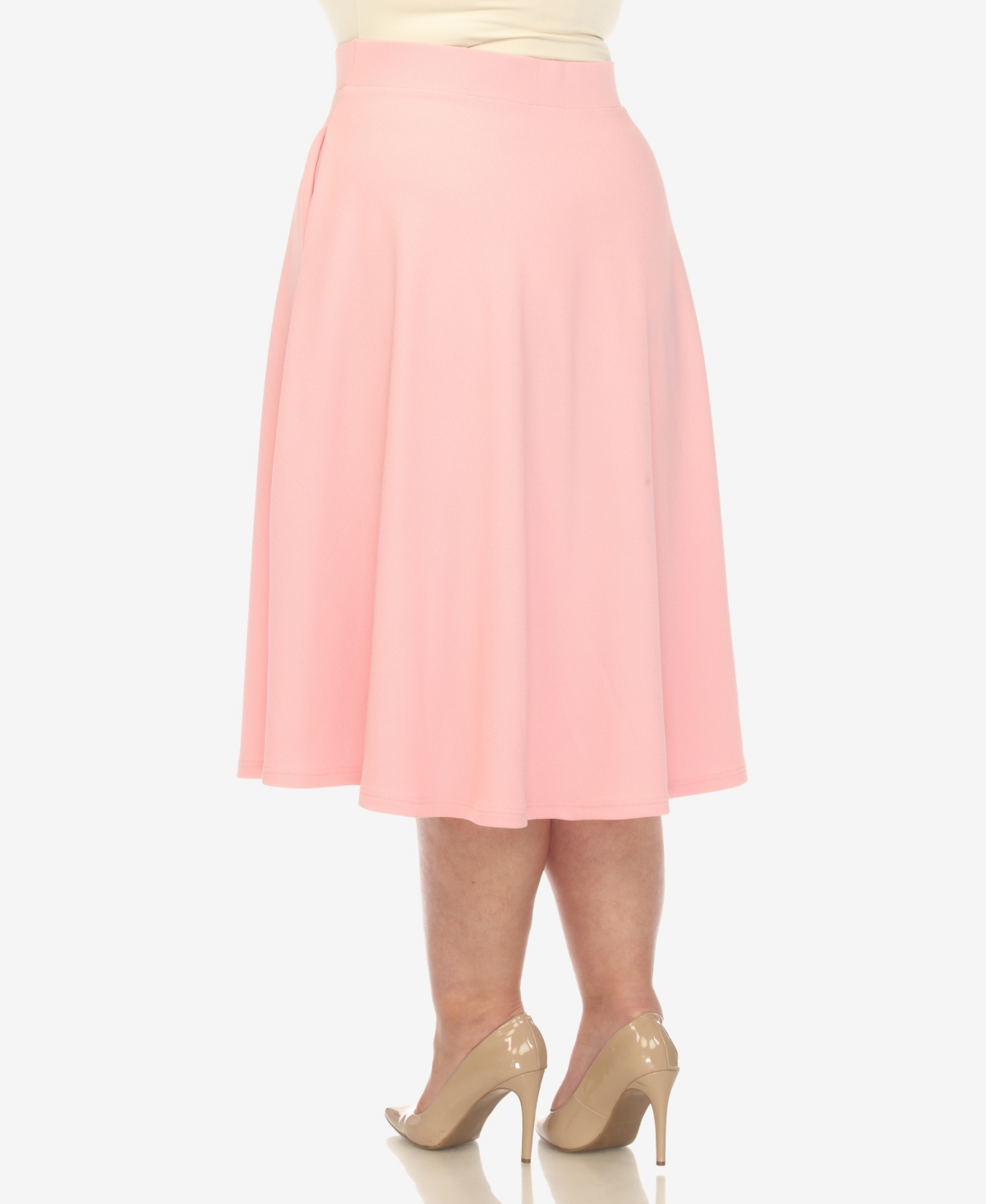 White Mark Plus Size Flared Midi Skirt In Cotton Pin