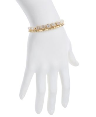 White Quartz and Freshwater Pearl Bride Stone and Beaded Stretch Bracelet Set