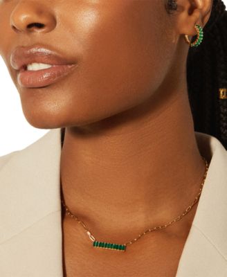 Nano Emerald Color Small Hoop Earrings (1-1/2 ct. t.w.) in Gold Vermeil, (Also in Nano White Sapphire Color, Nano Ruby Color, & Nano Blue Sapphire Color), Created for Macy's