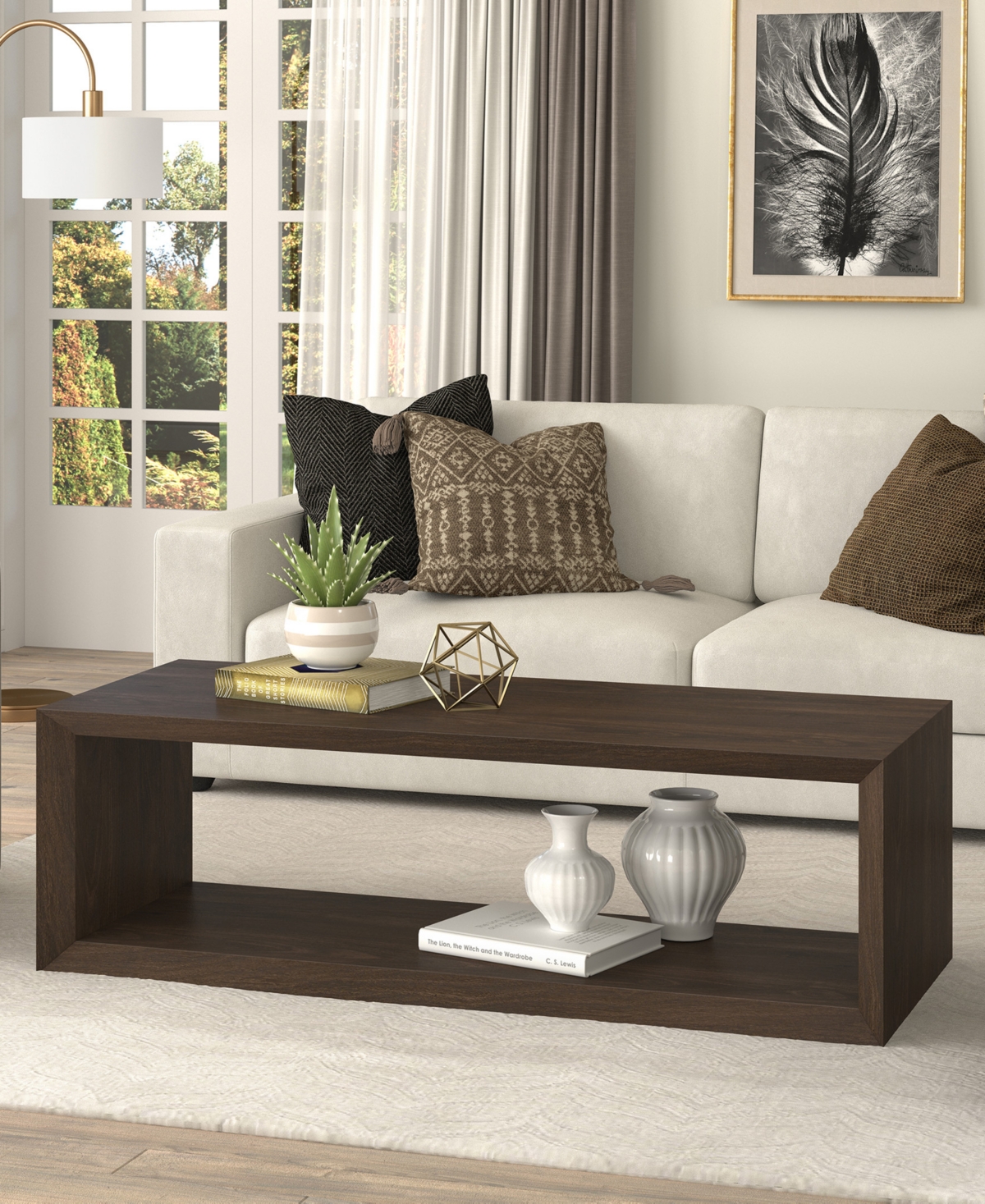 Hudson & Canal Osmond 58" Wide Rectangular Coffee Table In Alder Brown In Alder Brown