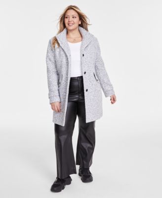 Maralyn & Me - Trendy Plus Size Single-Breasted Boucl&eacute; Walker Coat