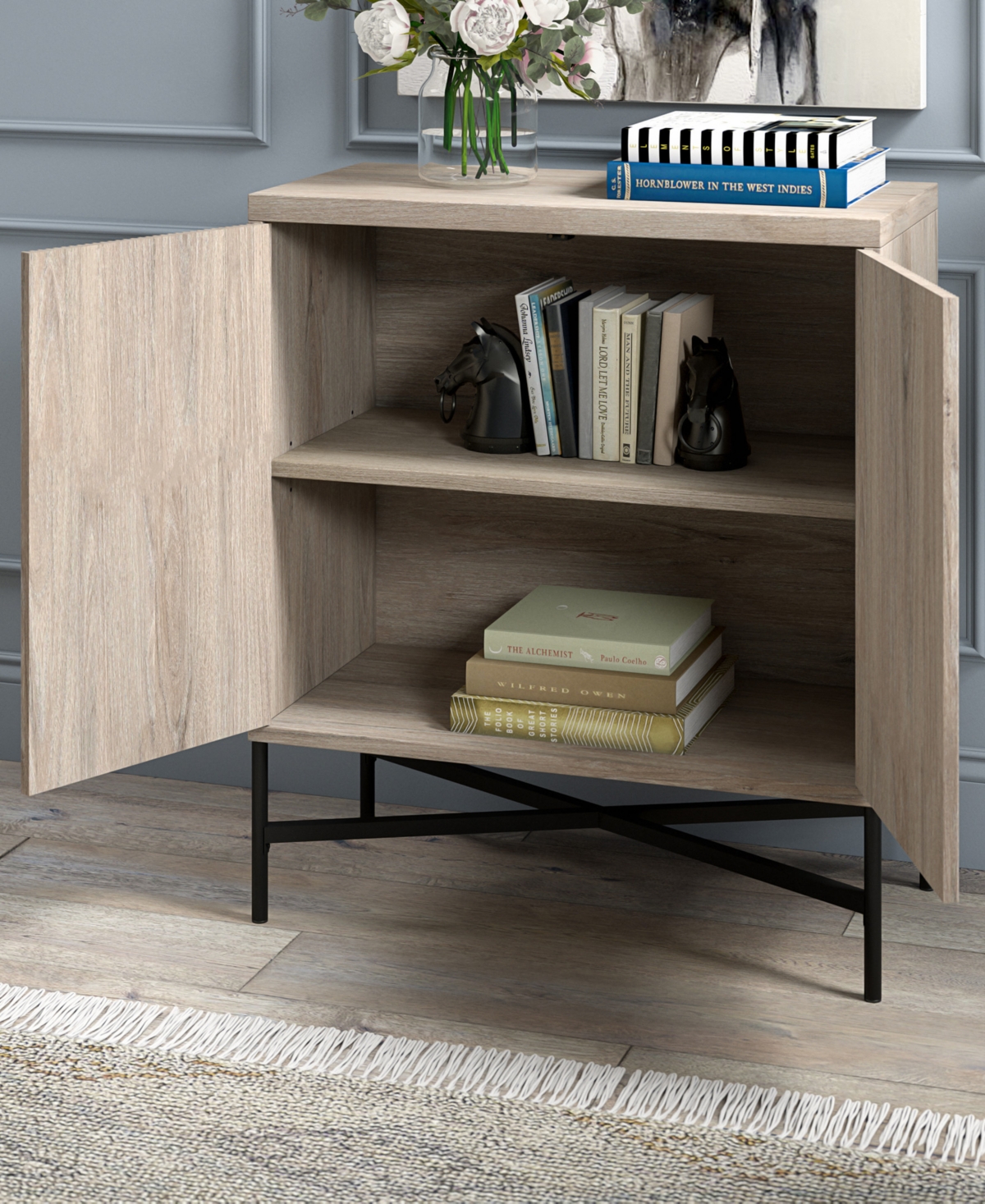 Hudson & Canal Brighton 28" Wide Rectangular Accent Cabinet In Antiqued Gray Oak In Antiqued Gray Oak