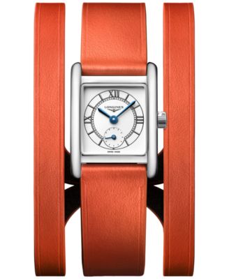 Longines - Women's Swiss Mini Dolcevita Orange Three-Row Leather Strap Watch 29mm