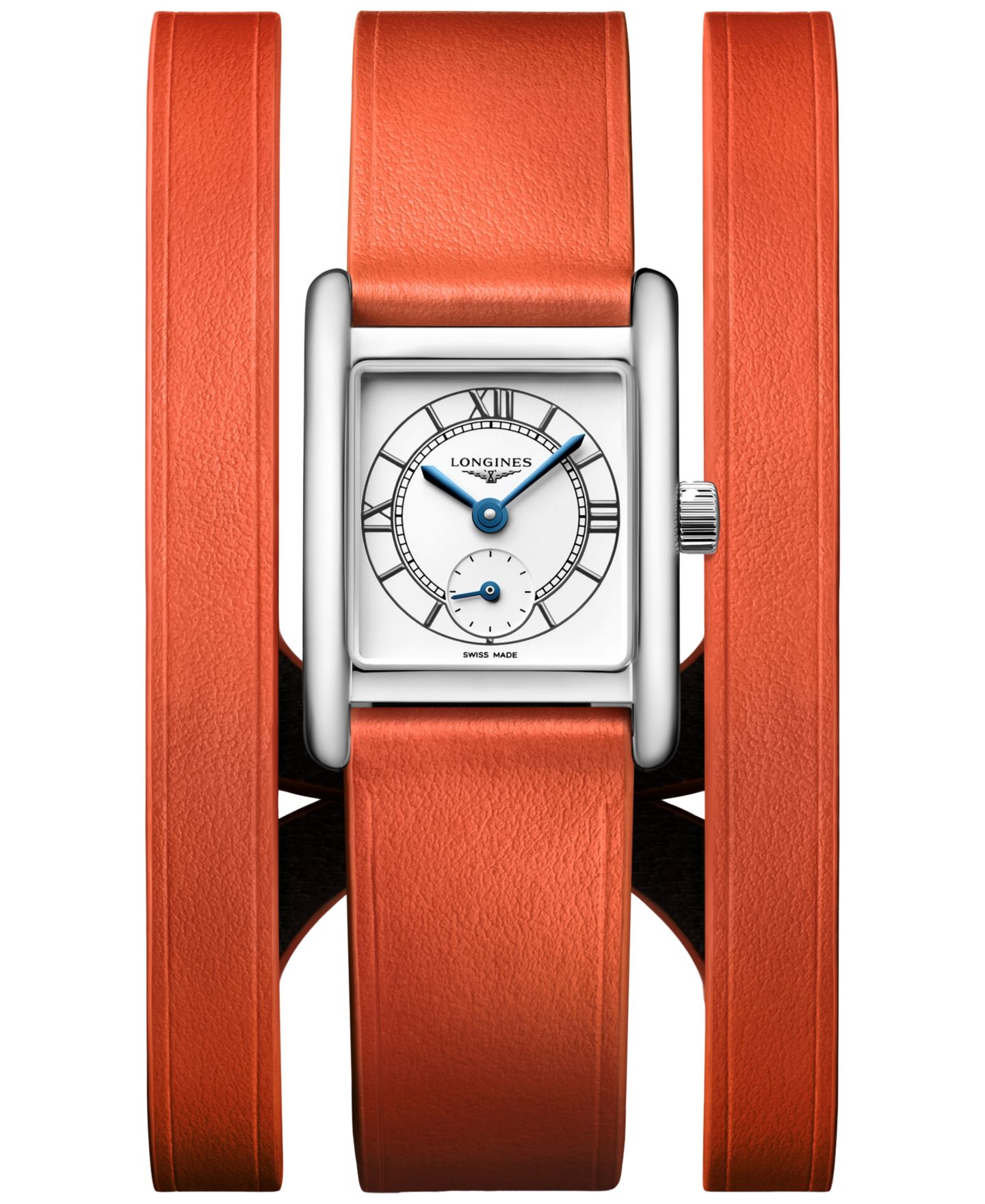 Женские часы Longines Swiss Mini Dolcevita Orange Three-Row Leather Strap Watch 29mm — фото 1