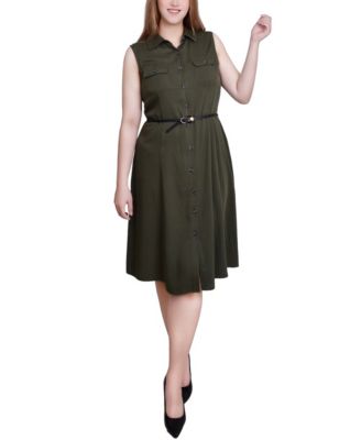 NY Collection Petite Sleeveless Belted A-Line Dress - Macy's