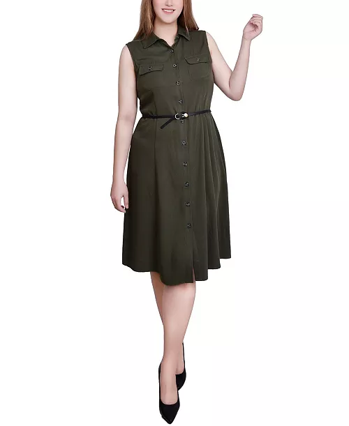 petite sleeveless belted a-line dress